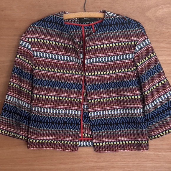 MaxMara Weekend multicolor woven jacket *AS IS* cropped pockets aztec southwest - Picture 3 of 9